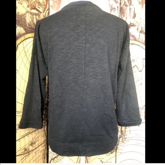 Madewell tweed wool panel button detail 3/4 sleeve pullover top. Size S - Picture 3 of 5